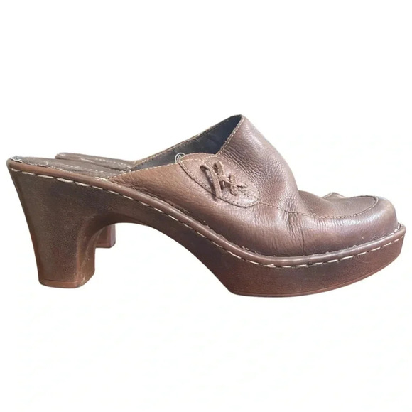 Nicole “Mecca” Brown Leather Mule Clogs – Size 9M – Chunky Heel Slip-On - Picture 2 of 8